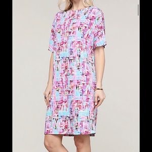 Lbisse Pink & Aqua Abstract Boatneck Dolman-Sleeve